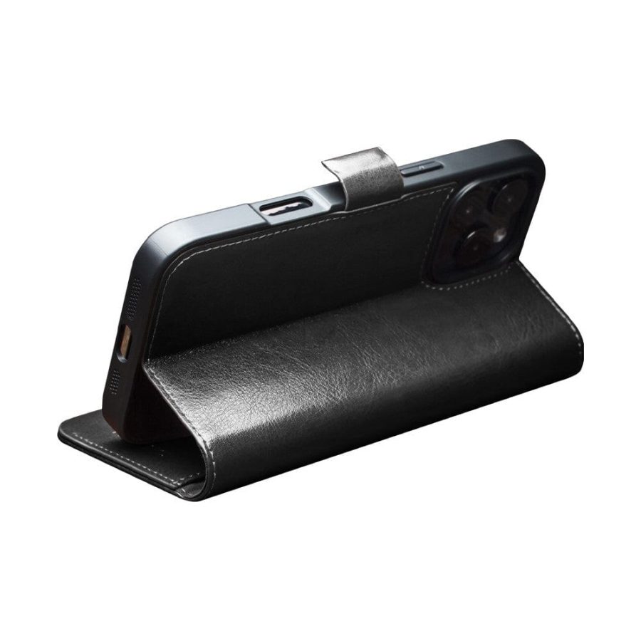 QIALINO For iPhone 16 Pro Max Case Genuine Leather Wallet Magnetic Closure Phone Cover