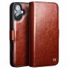 QIALINO For iPhone 16 Case Genuine Leather Wallet Magnetic Closure Phone Cover