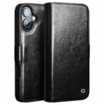 QIALINO For iPhone 16 Plus Case Genuine Leather Wallet Magnetic Closure Phone Cover