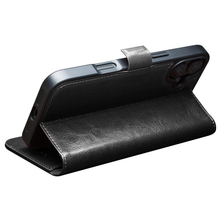 QIALINO For iPhone 16 Plus Case Genuine Leather Wallet Magnetic Closure Phone Cover