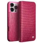 QIALINO For iPhone 16 Pro Wallet Case Crocodile Texture Genuine Leather Anti-Drop Phone Cover