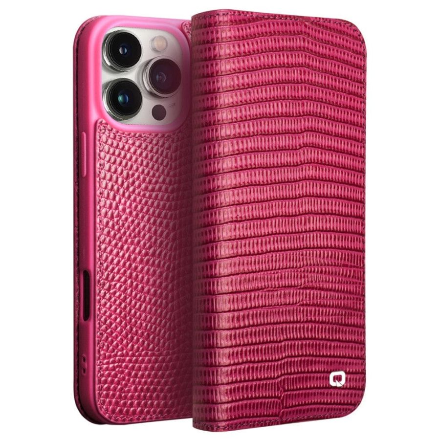 QIALINO For iPhone 16 Pro Wallet Case Crocodile Texture Genuine Leather Anti-Drop Phone Cover