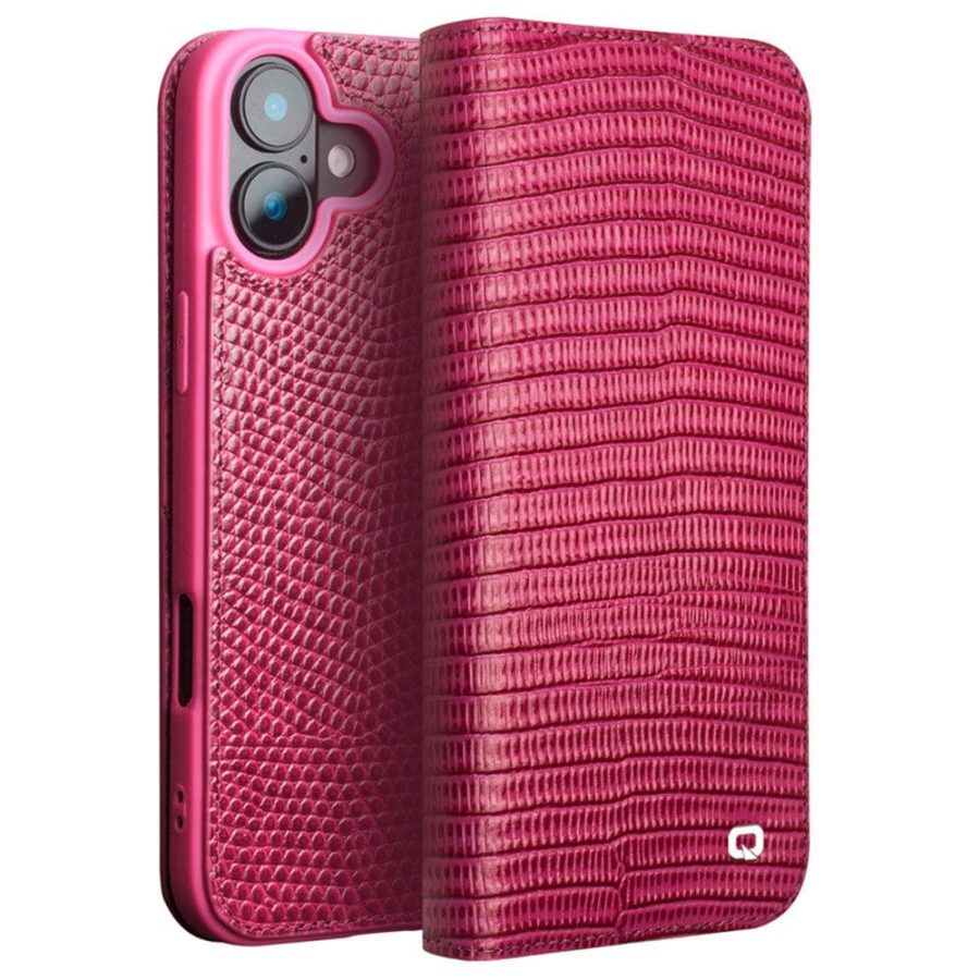 QIALINO For iPhone 16 Plus Wallet Case Crocodile Texture Genuine Leather Anti-Drop Phone Cover