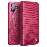 QIALINO For iPhone 16 Wallet Case Crocodile Texture Genuine Leather Anti-Drop Phone Cover