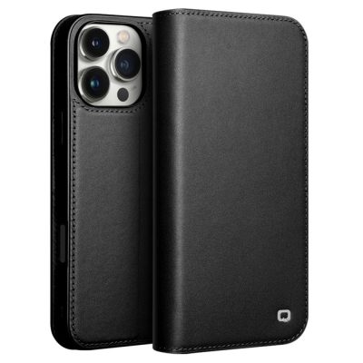 QIALINO For iPhone 16 Pro Max Stand Case Anti-Drop Genuine Leather Wallet Phone Cover