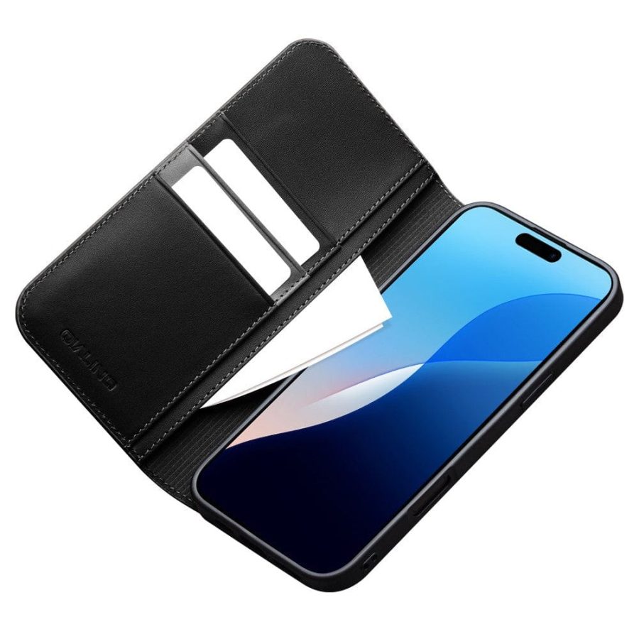 QIALINO For iPhone 16 Pro Max Stand Case Anti-Drop Genuine Leather Wallet Phone Cover