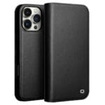 QIALINO For iPhone 16 Pro Stand Case Anti-Drop Genuine Leather Wallet Phone Cover