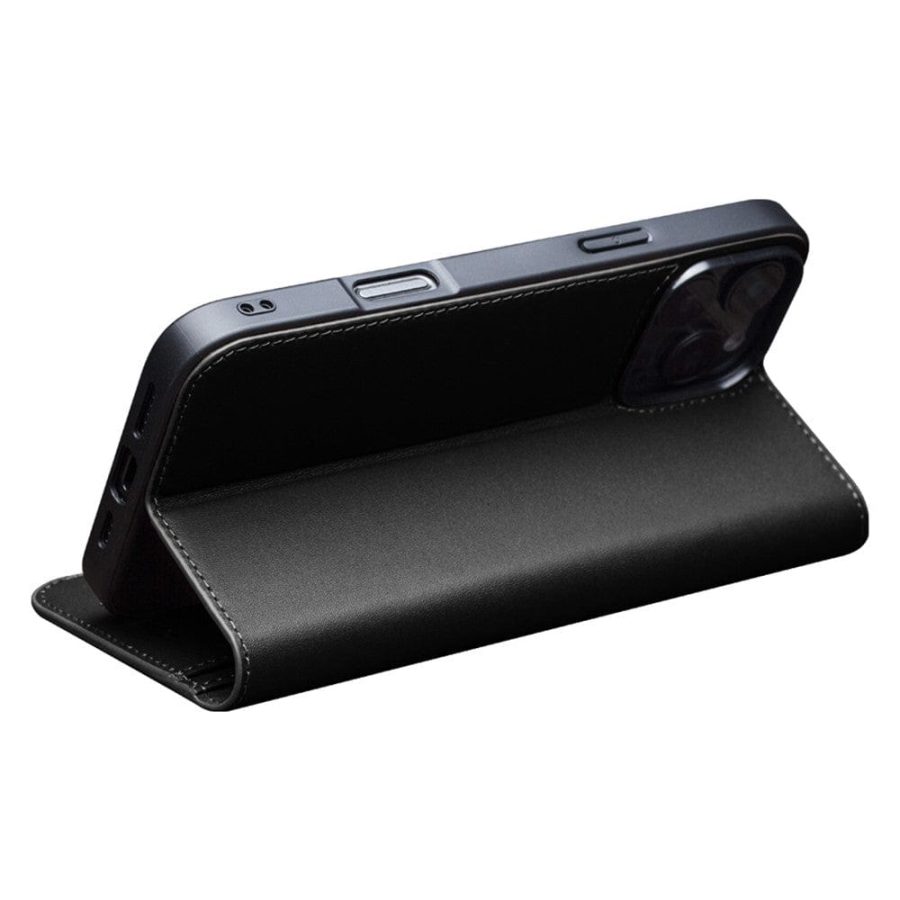 QIALINO For iPhone 16 Pro Stand Case Anti-Drop Genuine Leather Wallet Phone Cover