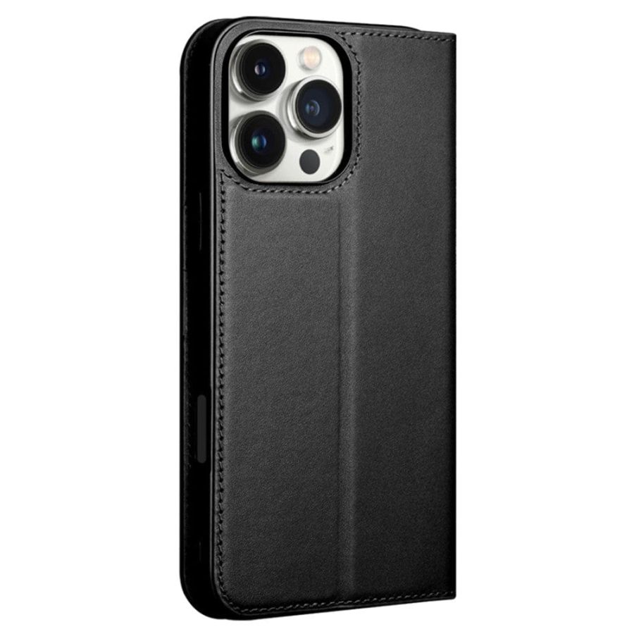 QIALINO For iPhone 16 Pro Stand Case Anti-Drop Genuine Leather Wallet Phone Cover