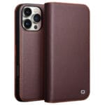 QIALINO For iPhone 16 Pro Stand Case Anti-Drop Genuine Leather Wallet Phone Cover