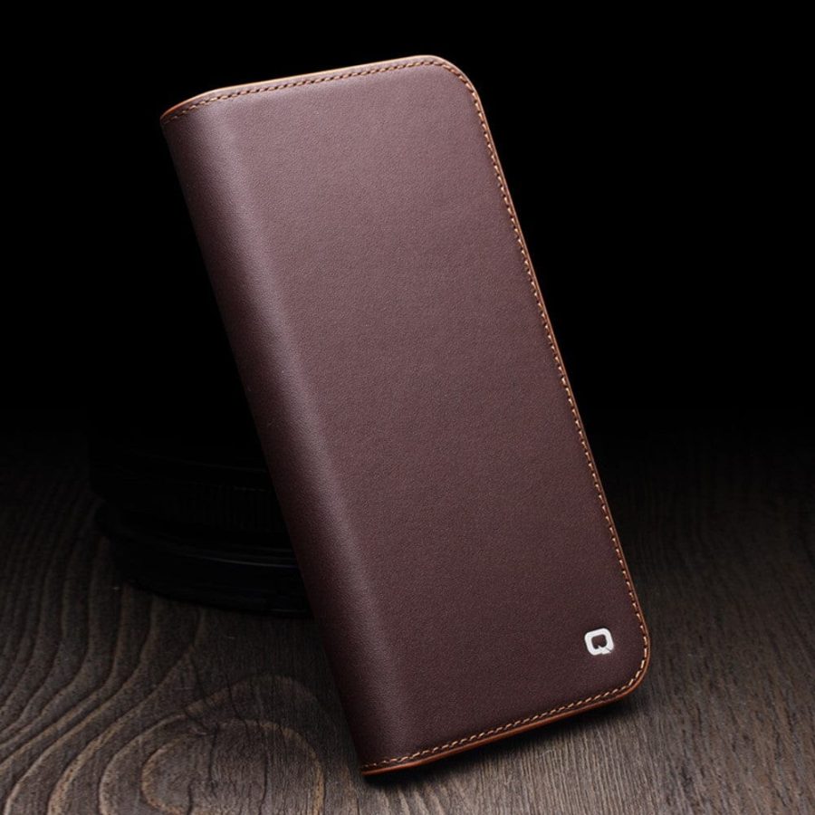 QIALINO For iPhone 16 Stand Case Anti-Drop Genuine Leather Wallet Phone Cover