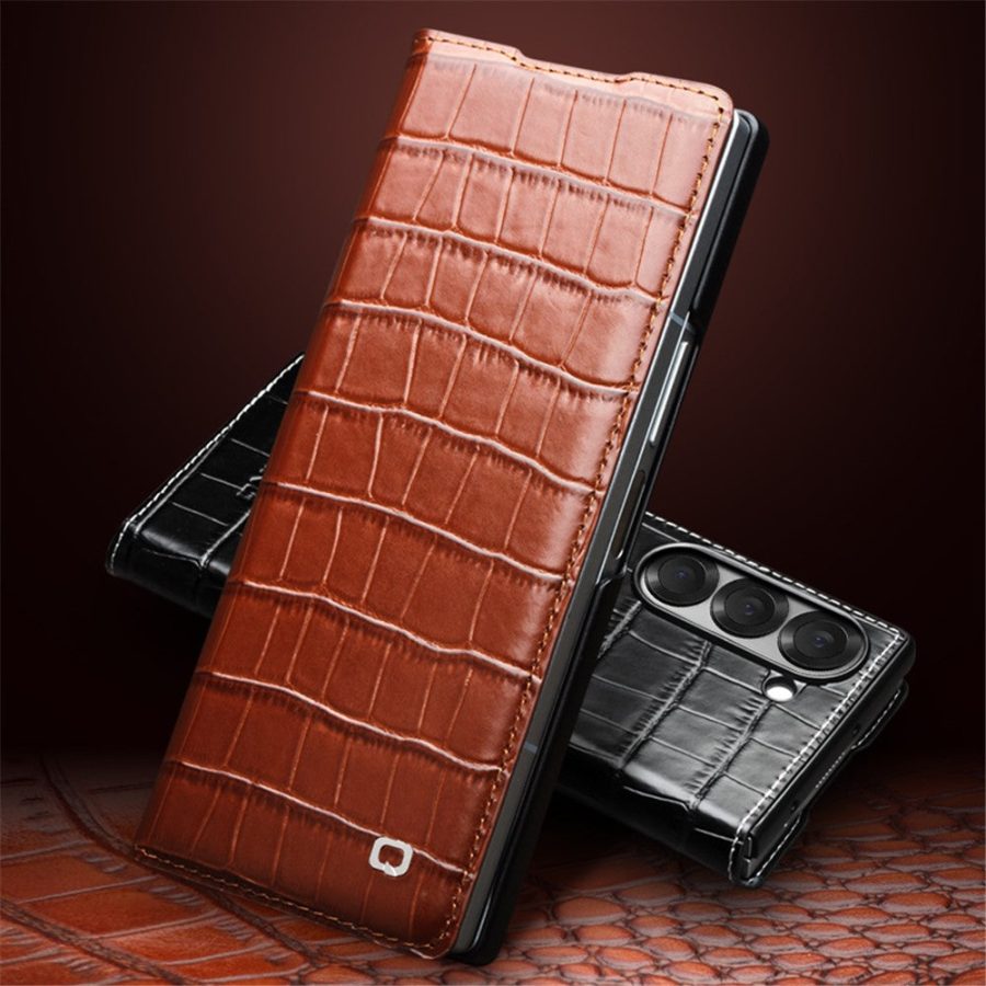6601116891A-2 QIALINO For Samsung Galaxy Z Fold6 Case Crocodile Texture Genuine Leather Flip Phone Cover
