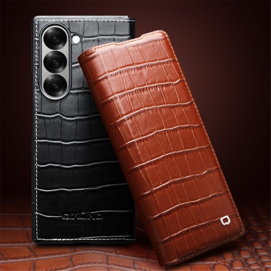 6601116891A-3 QIALINO For Samsung Galaxy Z Fold6 Case Crocodile Texture Genuine Leather Flip Phone Cover