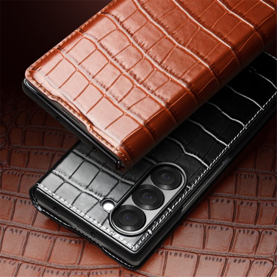 6601116891A-4 QIALINO For Samsung Galaxy Z Fold6 Case Crocodile Texture Genuine Leather Flip Phone Cover