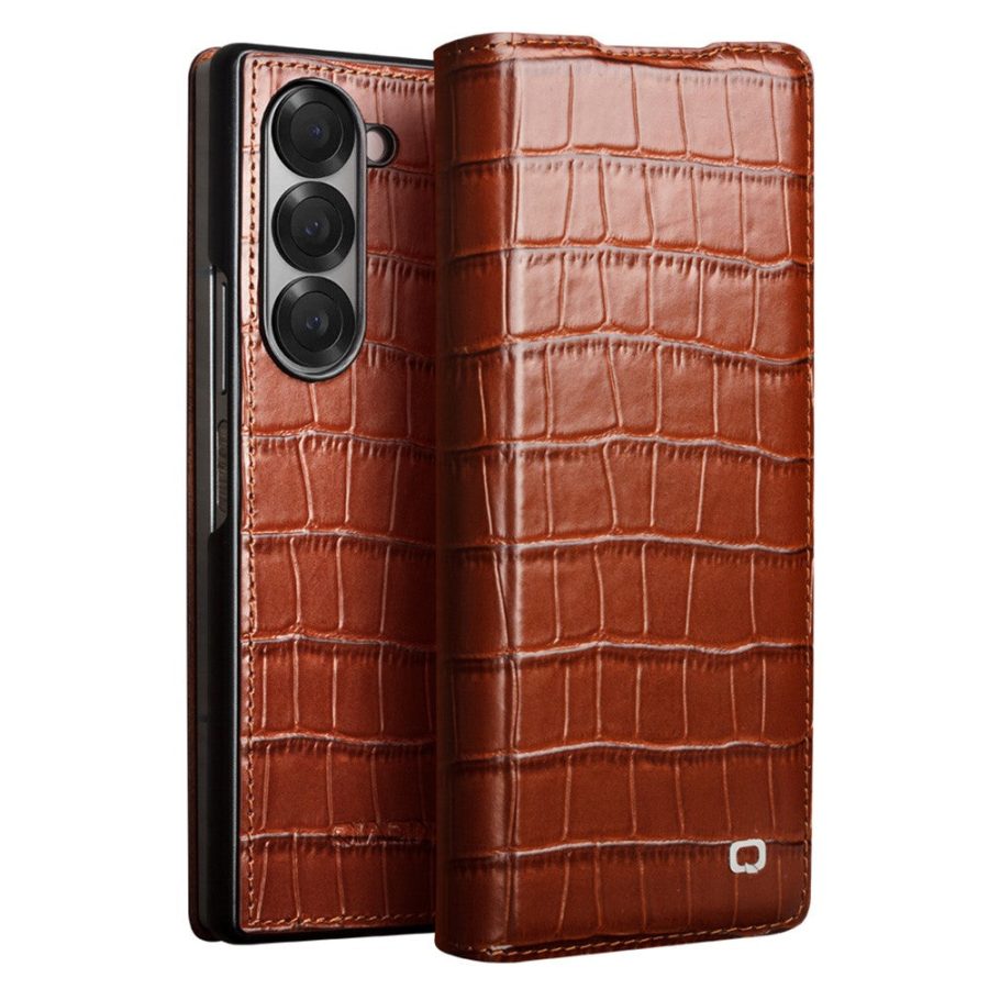 6601116891B-1 QIALINO For Samsung Galaxy Z Fold6 Case Crocodile Texture Genuine Leather Flip Phone Cover