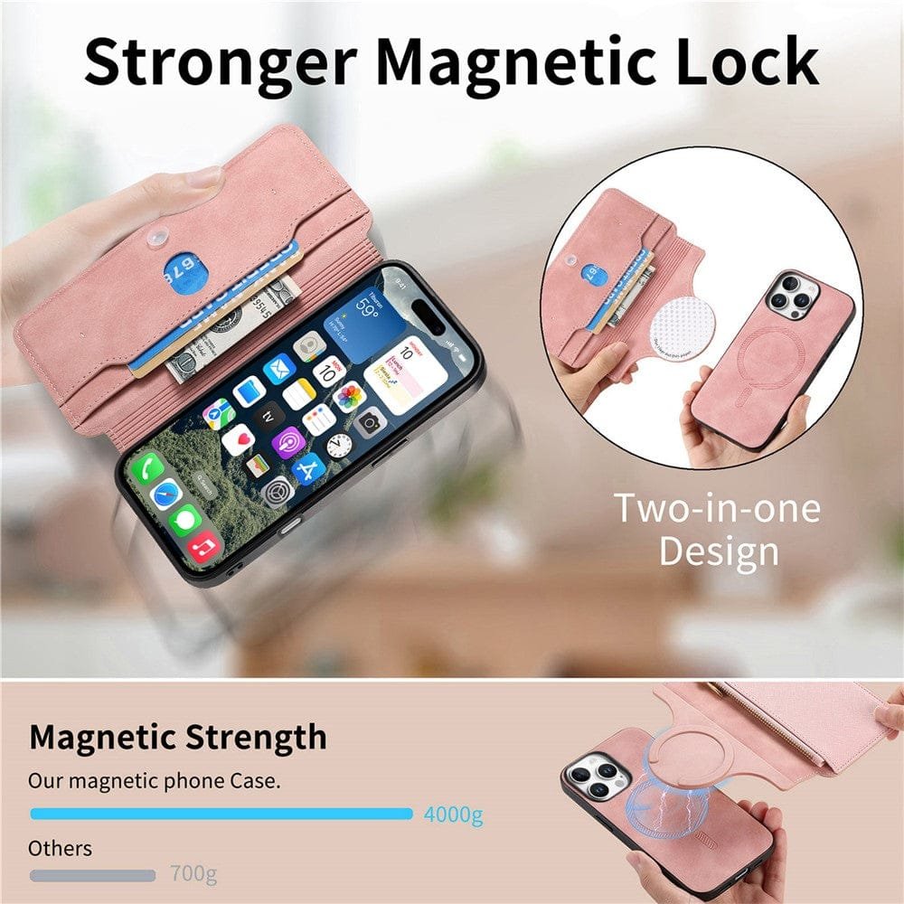 CASENEO For iPhone 16 Pro Max Case Cross Texture Leather Detachable Zipper Wallet Magnetic Phone Cover - Image 10