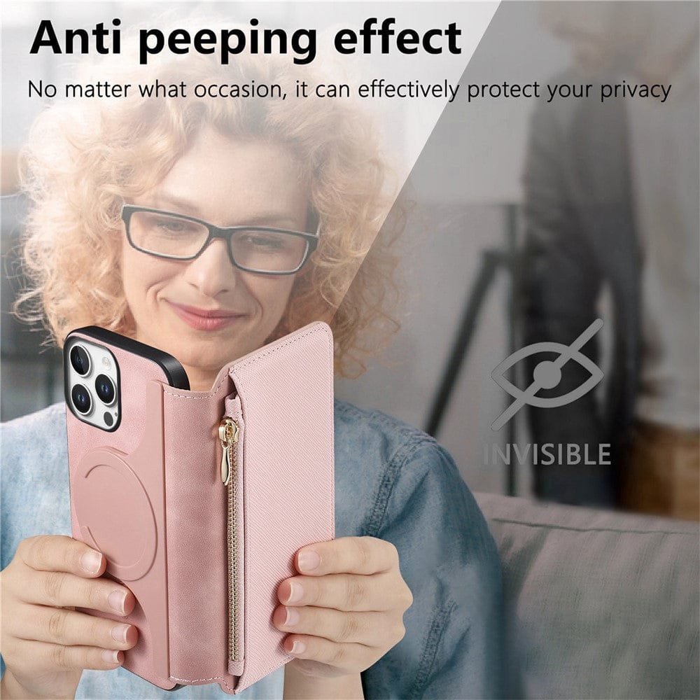 CASENEO For iPhone 16 Pro Max Case Cross Texture Leather Detachable Zipper Wallet Magnetic Phone Cover - Image 11