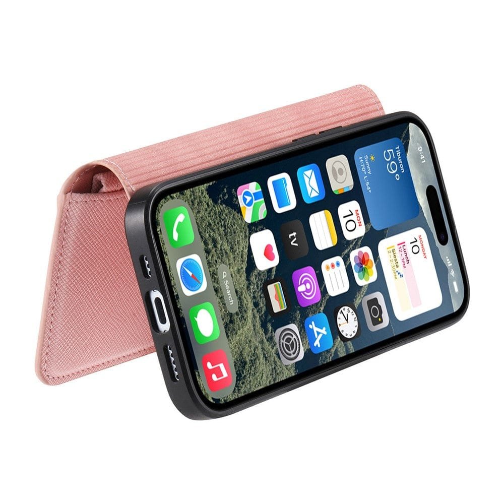 CASENEO For iPhone 16 Pro Max Case Cross Texture Leather Detachable Zipper Wallet Magnetic Phone Cover - Image 3