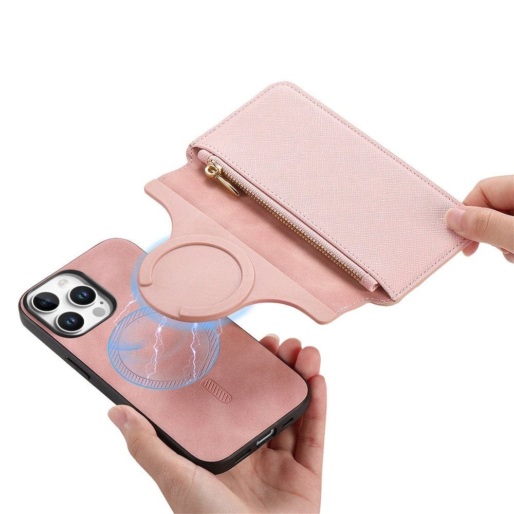 CASENEO For iPhone 16 Pro Max Case Cross Texture Leather Detachable Zipper Wallet Magnetic Phone Cover - Image 4