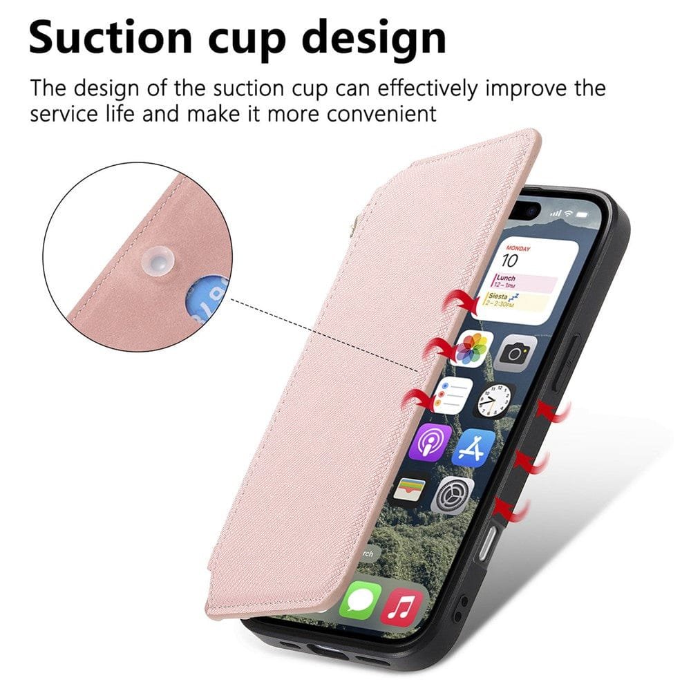 CASENEO For iPhone 16 Pro Max Case Cross Texture Leather Detachable Zipper Wallet Magnetic Phone Cover - Image 6