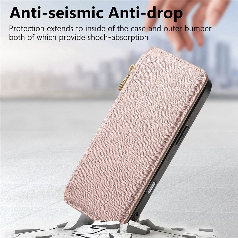 CASENEO For iPhone 16 Pro Max Case Cross Texture Leather Detachable Zipper Wallet Magnetic Phone Cover - Image 7