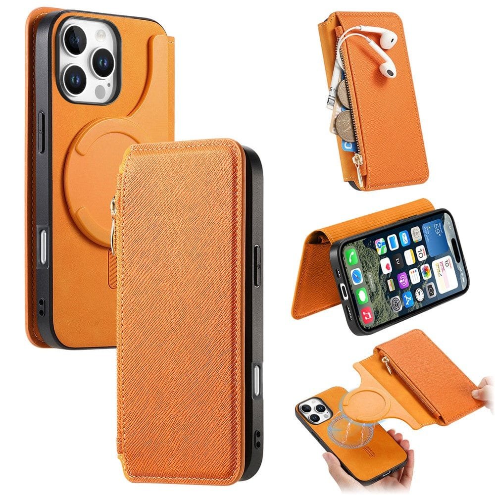 CASENEO For iPhone 16 Pro Max Case Cross Texture Leather Detachable Zipper Wallet Magnetic Phone Cover - Image 18