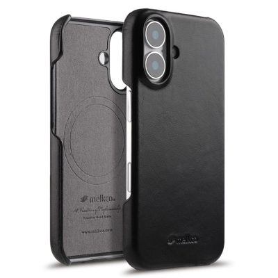 MELKCO For iPhone 16 Case Compatible with MagSafe Waxy Genuine Leather PC Phone Back Cover