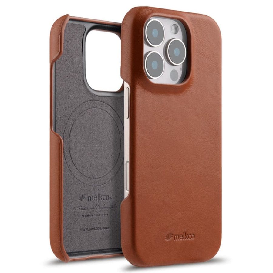 MELKCO For iPhone 16 Pro Max Case Waxy Genuine Leather Phone Cover | Compatible with MagSafe