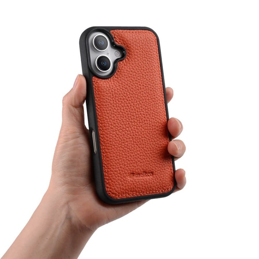 MELKCO For iPhone 16 Case Genuine Leather Coated Phone Cover