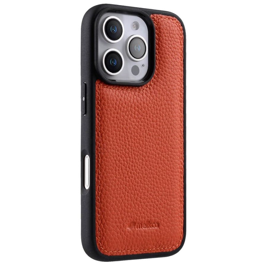 6601118392A-1 MELKCO For iPhone 16 Pro Case Genuine Leather Coated Phone Cover