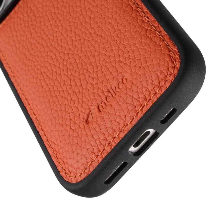 6601118393A-5 MELKCO For iPhone 16 Plus Case Genuine Leather Coated Phone Cover