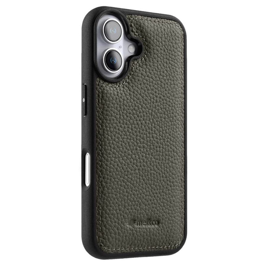 6601118393B-1 MELKCO For iPhone 16 Plus Case Genuine Leather Coated Phone Cover