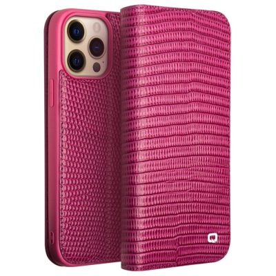 QIALINO For iPhone 14 Pro Max Genuine Leather Case Crocodile Texture Stand Wallet Folio Flip Phone Cover