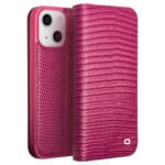 QIALINO for iPhone 14 Case Scratch Resistant Wallet Stand Crocodile Texture Genuine Leather Anti-Shock Phone Cover
