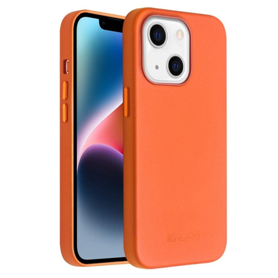 660111906A-1 QIALINO for iPhone 14 Shockproof Case Magnetic Phone Genuine Leather Phone Cover