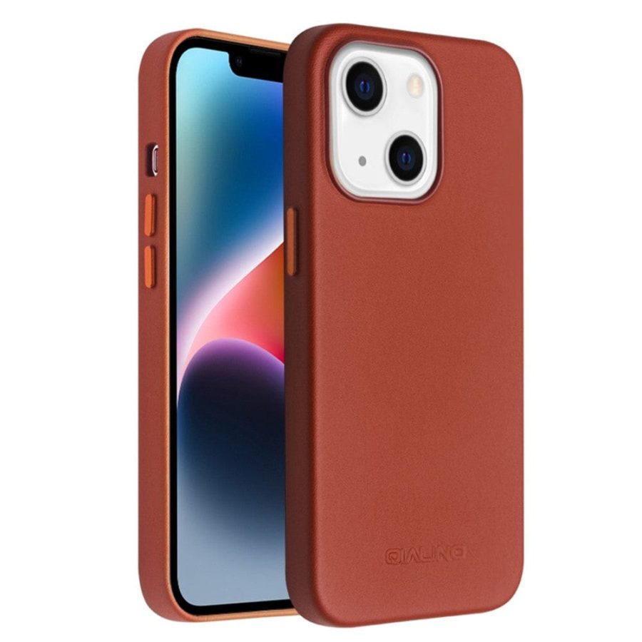 660111906C-1 QIALINO for iPhone 14 Shockproof Case Magnetic Phone Genuine Leather Phone Cover