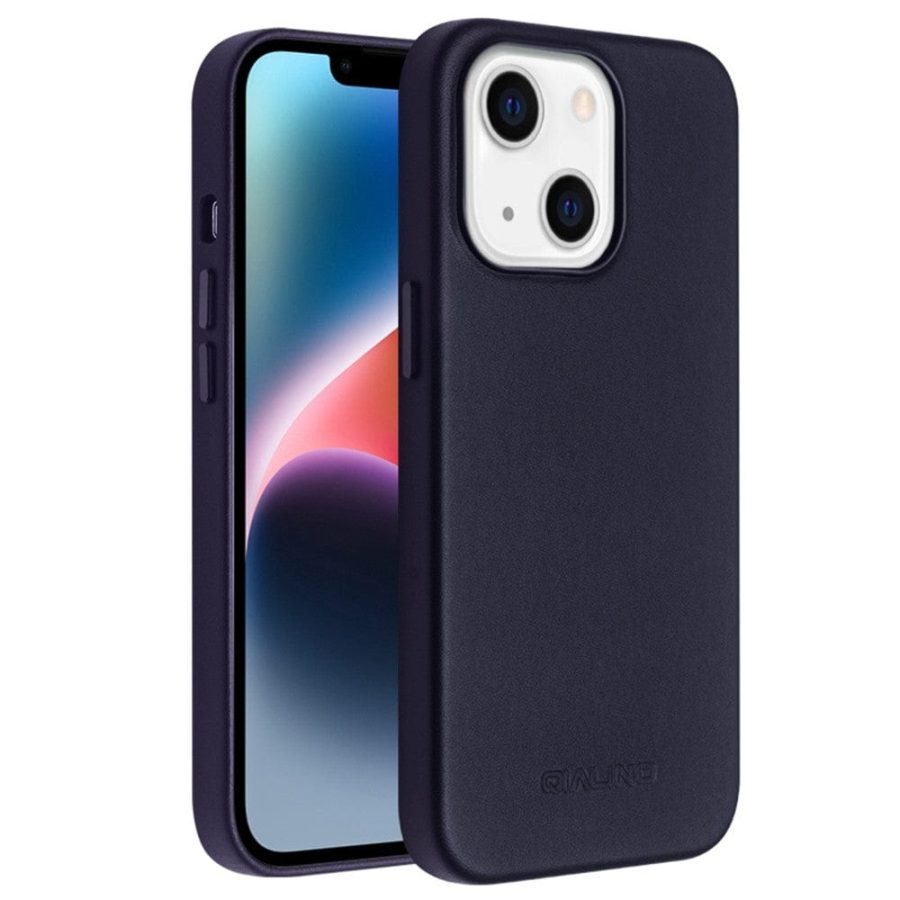 660111906D-1 QIALINO for iPhone 14 Shockproof Case Magnetic Phone Genuine Leather Phone Cover