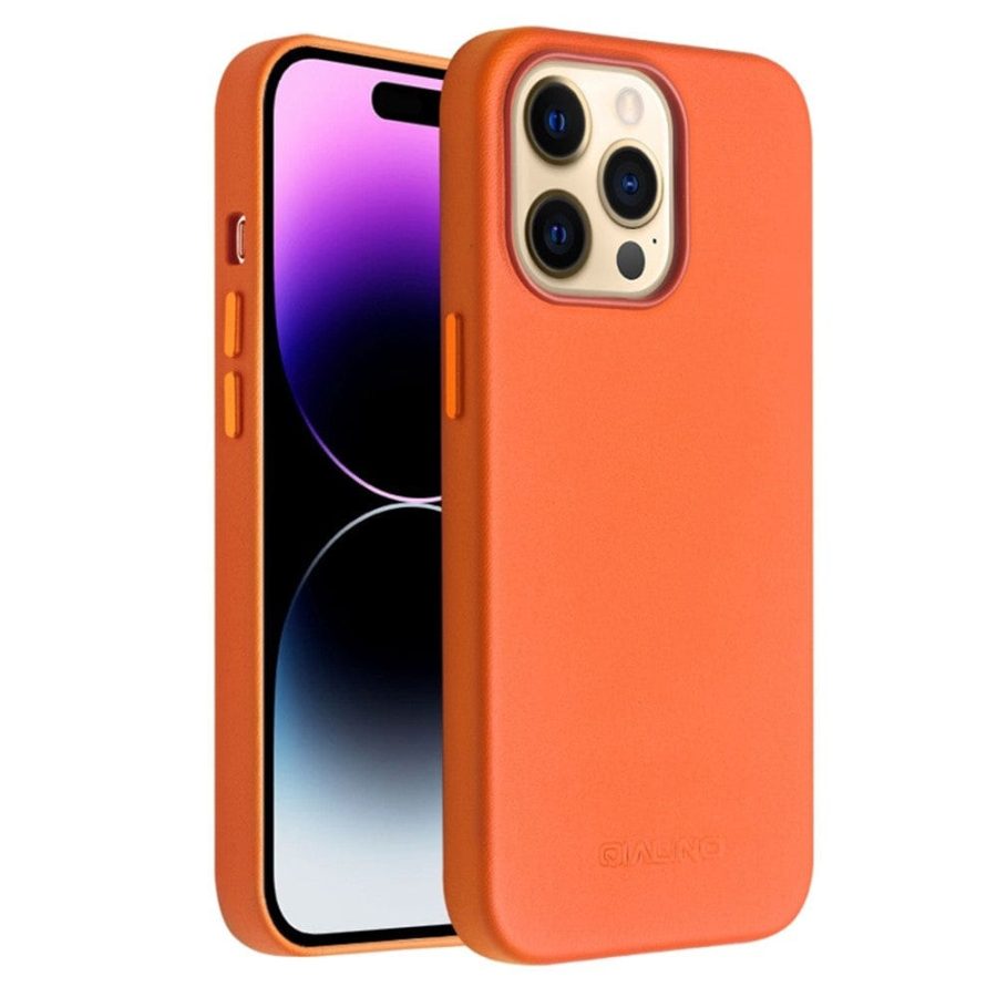 QIALINO for iPhone 14 Pro Max Case Magnetic Anti-Fall Genuine Leather Shockproof Phone Cover