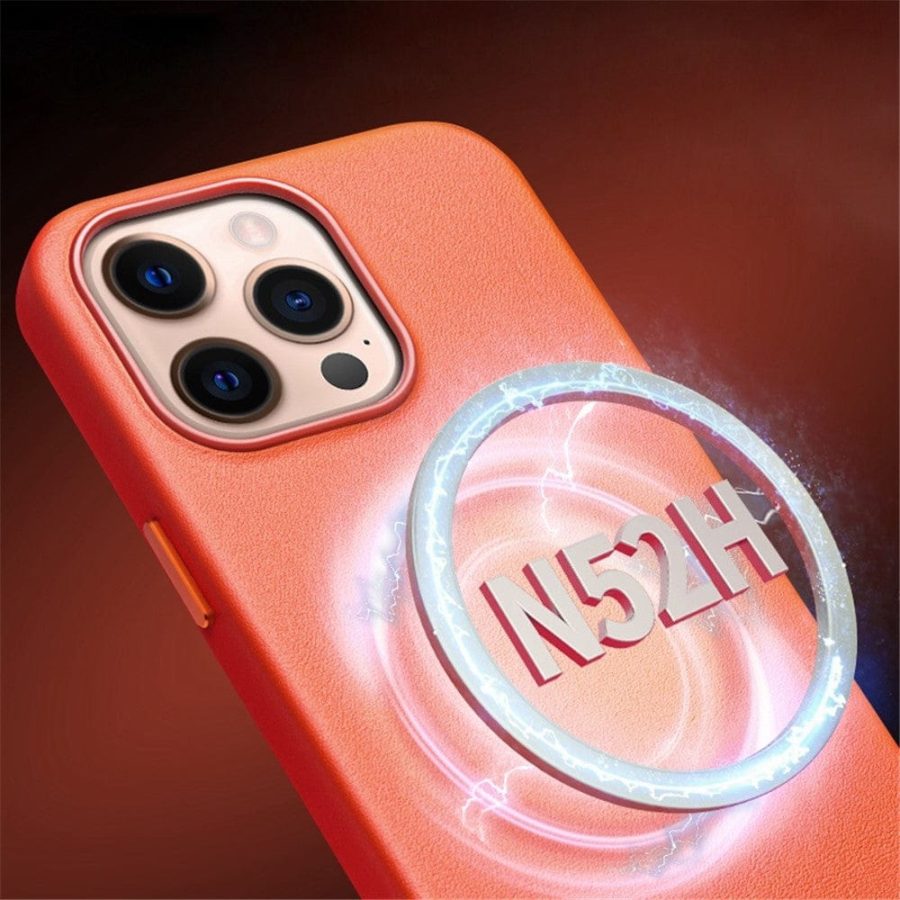 QIALINO for iPhone 14 Pro Max Case Magnetic Anti-Fall Genuine Leather Shockproof Phone Cover