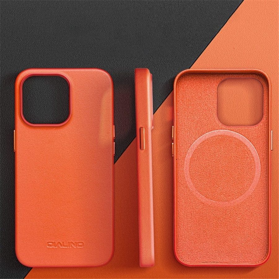 QIALINO for iPhone 14 Pro Max Case Magnetic Anti-Fall Genuine Leather Shockproof Phone Cover
