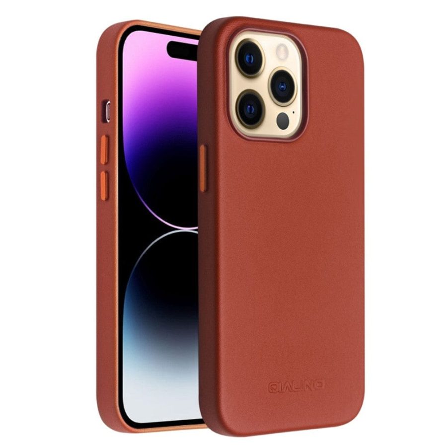 QIALINO for iPhone 14 Pro Max Case Magnetic Anti-Fall Genuine Leather Shockproof Phone Cover