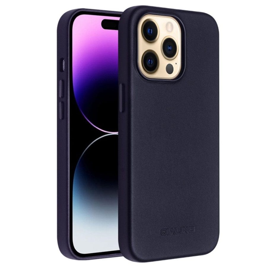 QIALINO for iPhone 14 Pro Shockproof Case Magnetic Phone Genuine Leather Phone Cover