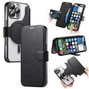 CASENEO For iPhone 16 Pro Case Compatible with MagSafe Detachable Leather Phone Cover with Lens Film