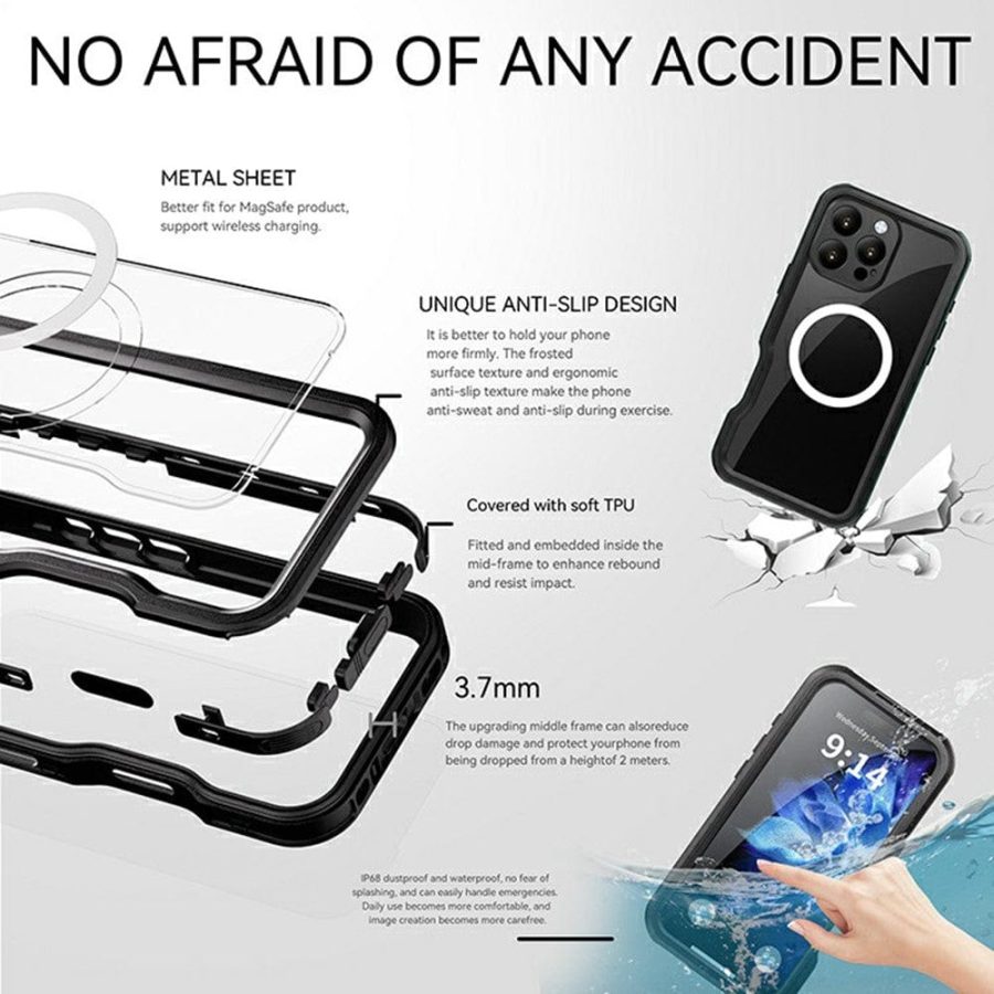 6601121991A-3 REDPEPPER D-UP Series For iPhone 16 Pro Max Case IP68 Waterproof Clear Phone Cover | Compatible with MagSafe