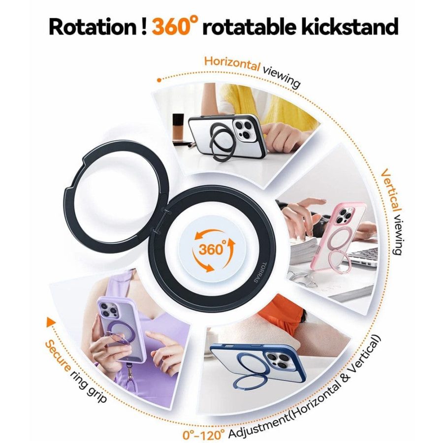 TORRAS Ostand R Fusion For iPhone 16 Pro Case 360 Degree Rotating Kickstand Phone Cover | Compatible with MagSafe
