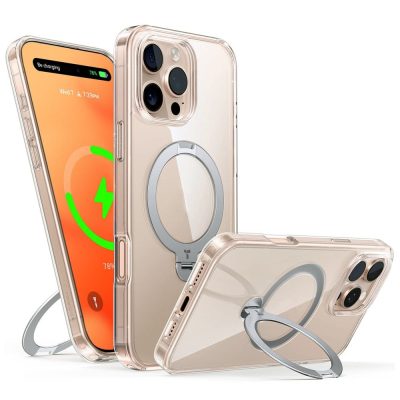 TORRAS Ostand Q3 Spin Series For iPhone 16 Pro Case Compatible with MagSafe Rotating Kickstand PC+TPU Phone Cover Transparent by The Case Factory