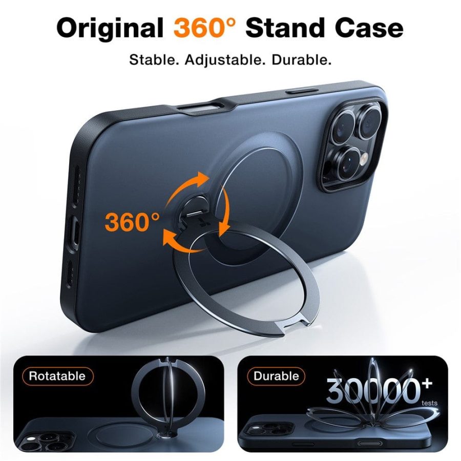 TORRAS Ostand Q3 Spin Series For iPhone 16 Pro Case Compatible with MagSafe Rotating Kickstand PC+TPU Phone Cover by The Case Factory