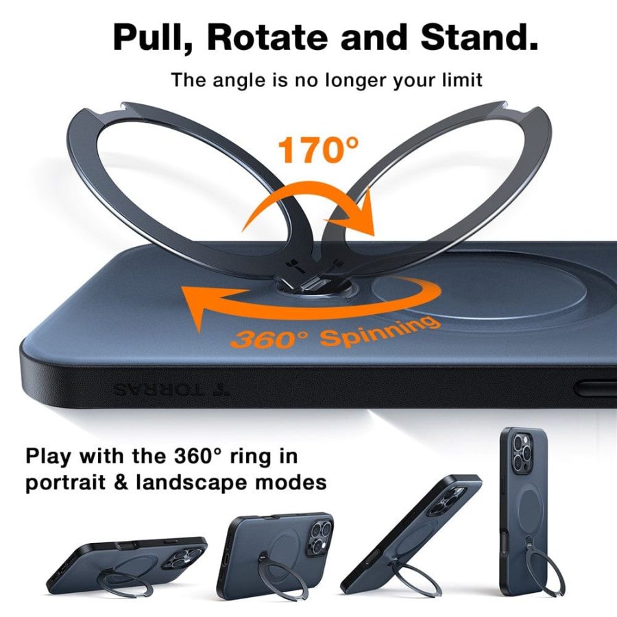 TORRAS Ostand Q3 Spin Series For iPhone 16 Pro Case Compatible with MagSafe Rotating Kickstand PC+TPU Phone Cover by The Case Factory