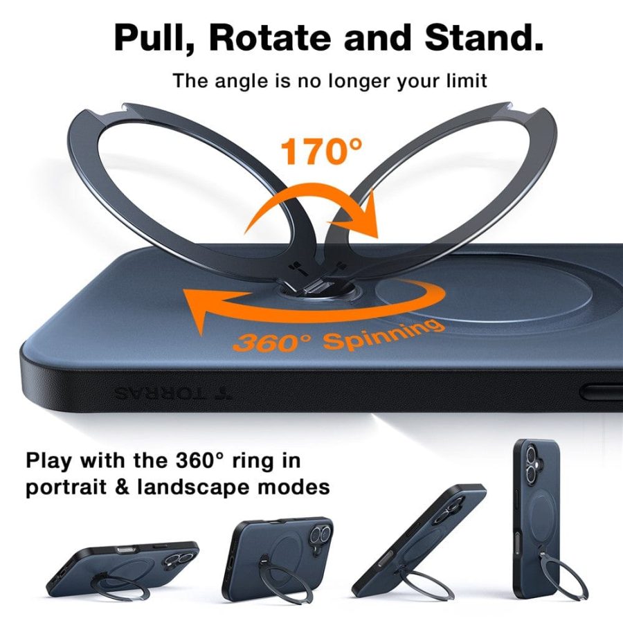 TORRAS Ostand Q3 Spin Series For iPhone 16 Case Compatible with MagSafe Rotating Kickstand PC+TPU Phone Cover by The Case Factory