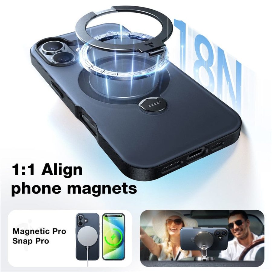 TORRAS Ostand Q3 Spin Series For iPhone 16 Case Compatible with MagSafe Rotating Kickstand PC+TPU Phone Cover by The Case Factory
